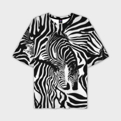 Мужская футболка oversize 3D Зебра черно-белая графика