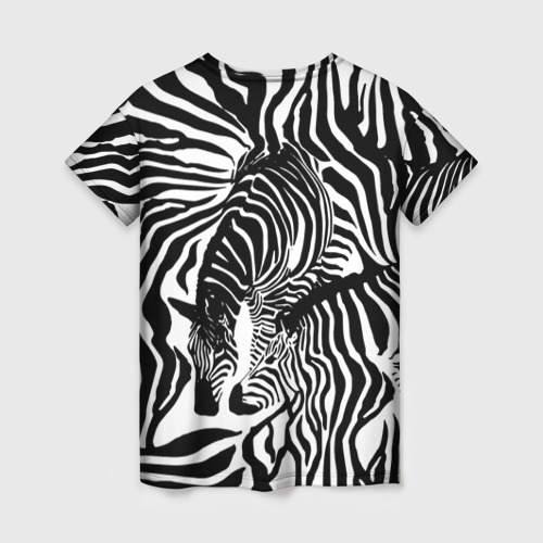 Женская футболка 3D с принтом Зебра черно-белая графика, вид сзади #1