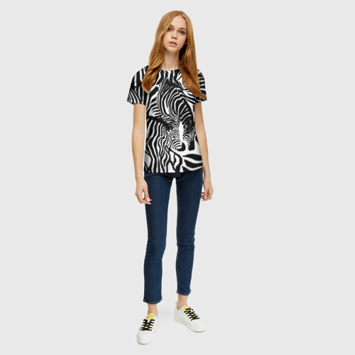 Женская футболка 3D с принтом Зебра черно-белая графика, вид сбоку #3