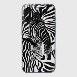 Чехол для iPhone 15 Pro Max силиконовый с защитой камеры Зебра черно-белая графика