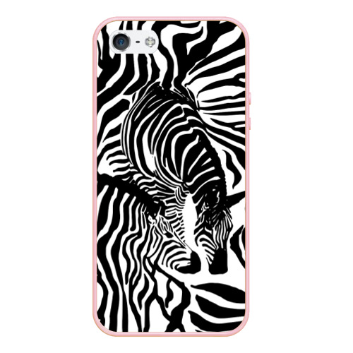 Чехол для iPhone 5/5S матовый Зебра черно-белая графика, цвет светло-розовый