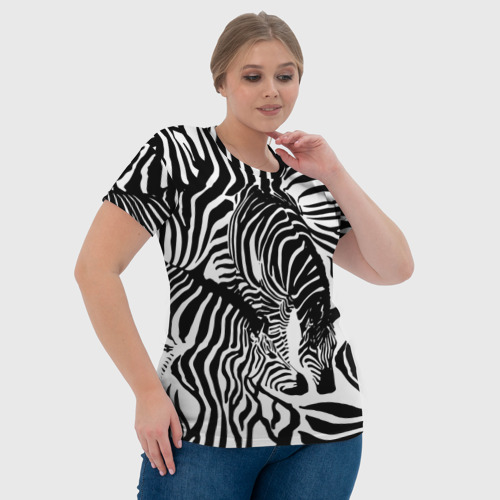 Женская футболка 3D с принтом Зебра черно-белая графика, фото #4