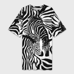 Платье-футболка 3D Зебра черно-белая графика