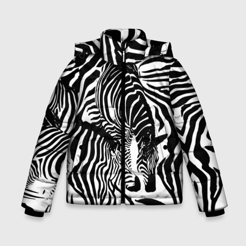 Зимняя куртка для мальчиков 3D Зебра черно-белая графика, цвет черный
