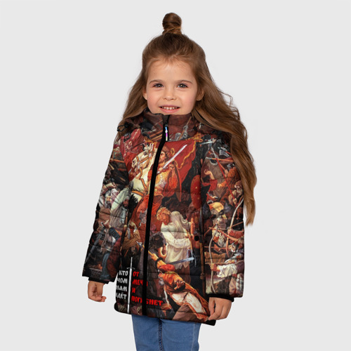 Зимняя куртка для девочек 3D Александр Невский, цвет красный - фото 3