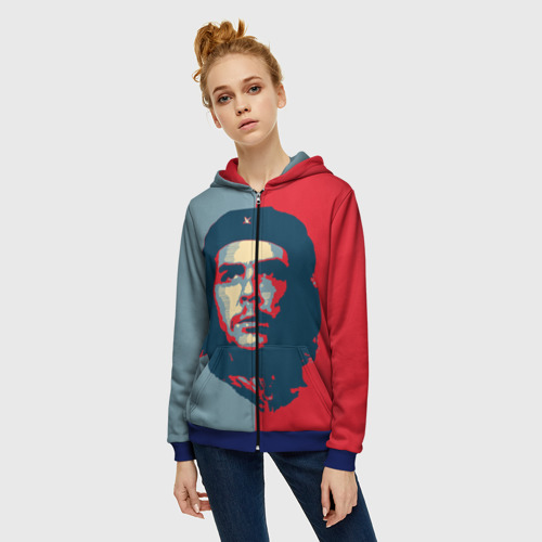 Женская толстовка 3D на молнии Che Guevara, цвет синий - фото 3