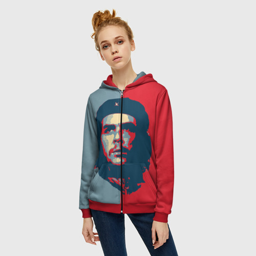 Женская толстовка 3D на молнии Che Guevara, цвет красный - фото 3