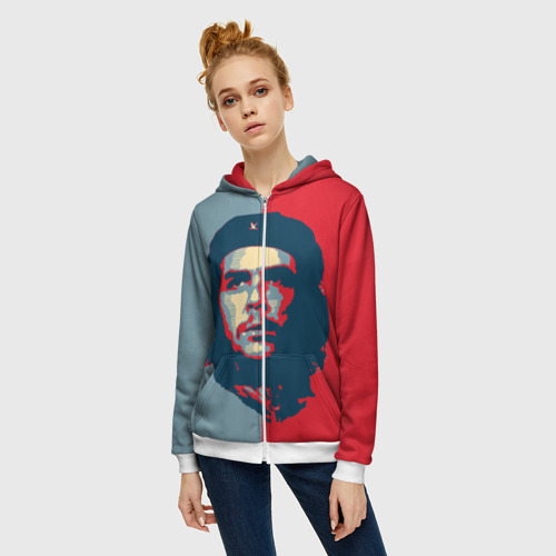 Женская толстовка 3D на молнии Che Guevara, цвет белый - фото 3