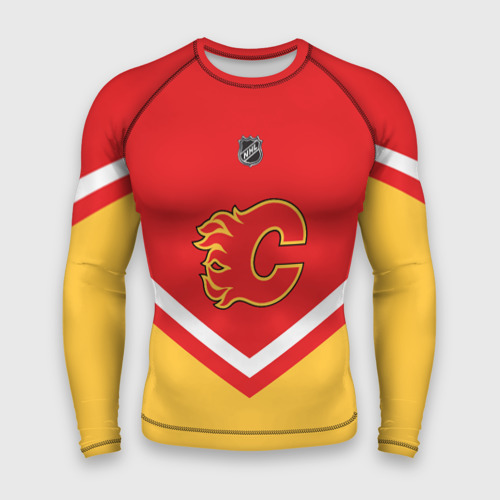Мужской рашгард 3D с принтом Calgary Flames эмблема, вид спереди #2