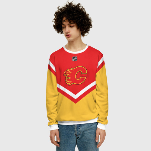 Мужской свитшот 3D Calgary Flames эмблема, цвет белый - фото 3