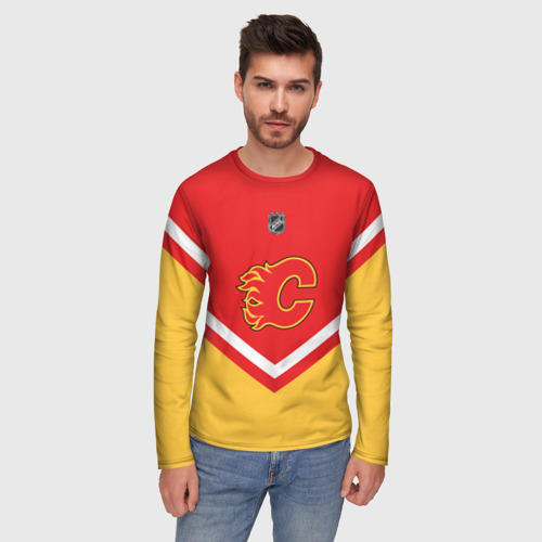 Мужской лонгслив 3D Calgary Flames эмблема, цвет 3D печать - фото 3