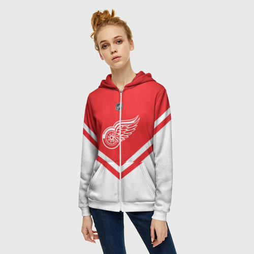 Женская толстовка 3D на молнии Detroit Red Wings, цвет белый - фото 3