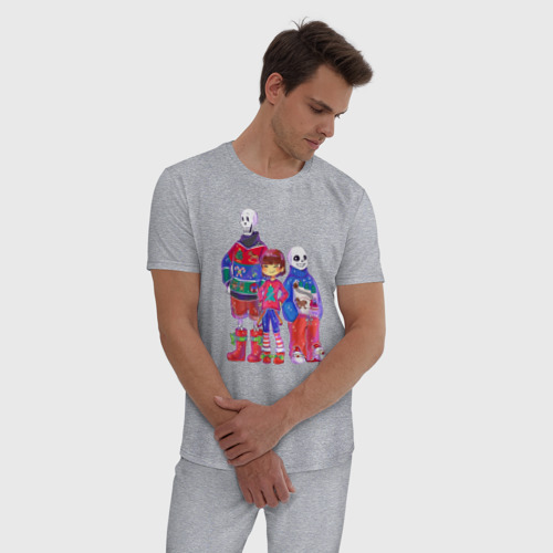 Мужская пижама хлопок с принтом Sans and papyrus christmas, фото на моделе #1
