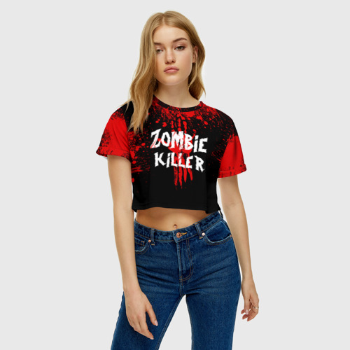 Женская футболка Crop-top 3D Zombie Killer, цвет 3D печать - фото 3