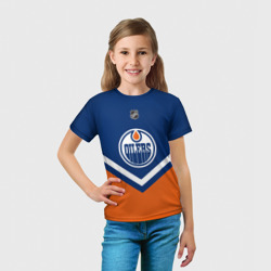 Футболка с принтом Edmonton Oilers для ребенка, вид на модели спереди №3. Цвет основы: белый