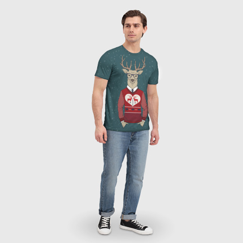 Мужская футболка 3D Олень хипстер, цвет 3D печать - фото 5