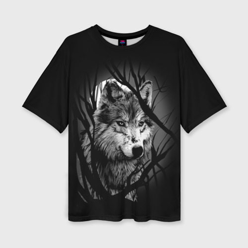 Женская футболка oversize 3D Серый волк, цвет 3D печать