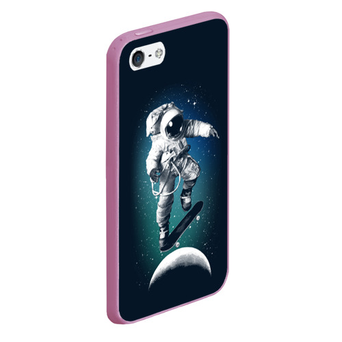 Чехол для iPhone 5/5S матовый Космический скейтбординг, цвет розовый - фото 3