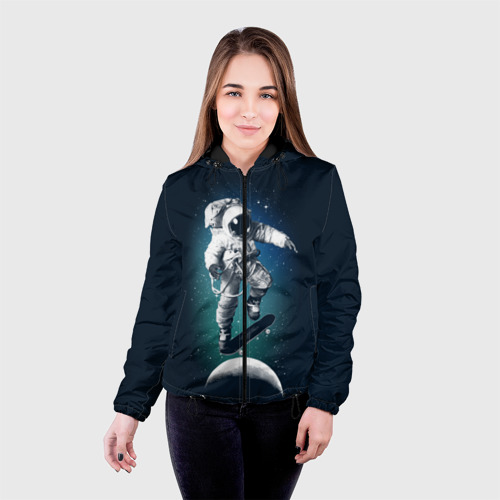 Женская куртка 3D Космический скейтбординг, цвет черный - фото 3