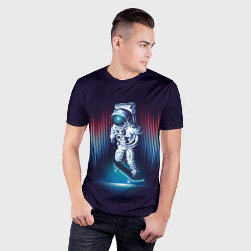 Мужская футболка 3D Slim Космический скейтбордист, цвет 3D печать - фото 3