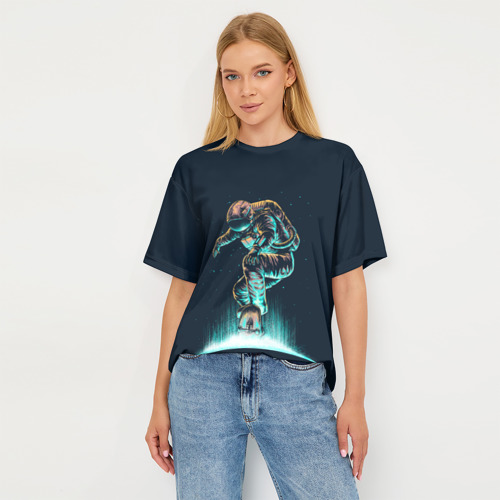 Женская футболка oversize 3D Планетарный скейтбординг, цвет 3D печать - фото 5