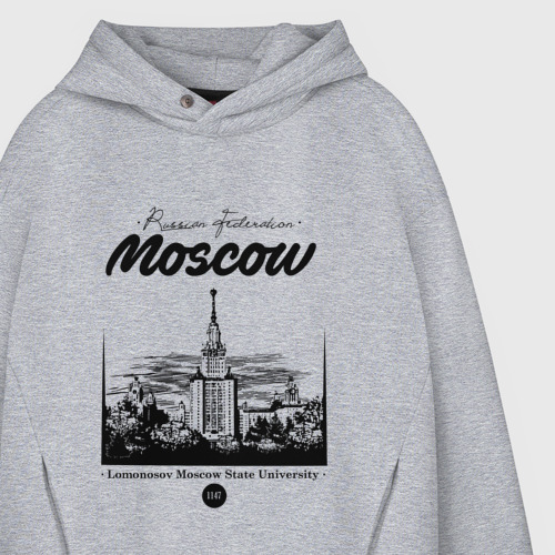 Мужское худи Oversize хлопок Москва - МГУ, цвет меланж - фото 4