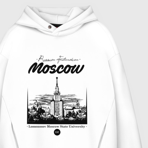 Мужское худи Oversize хлопок Москва - МГУ, цвет белый - фото 4