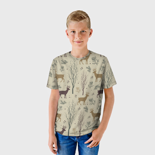 Детская футболка 3D Олени в лесу, цвет 3D печать - фото 3