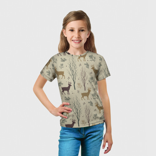 Детская футболка 3D Олени в лесу, цвет 3D печать - фото 5