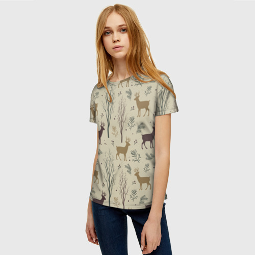 Женская футболка 3D Олени в лесу, цвет 3D печать - фото 3