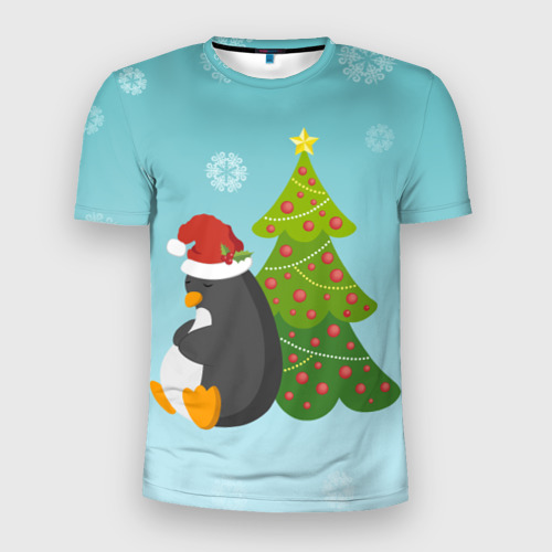 Мужская футболка 3D Slim Новогодний пингвинчик, цвет 3D печать