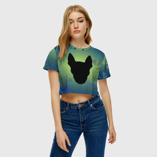 Женская футболка Crop-top 3D силуэт Бультерьера, цвет 3D печать - фото 3