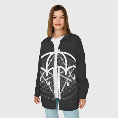 Женская рубашка oversize 3D Bring Me The Horizon, цвет белый - фото 3