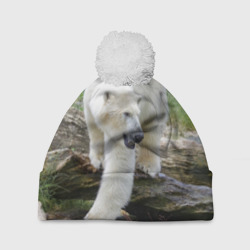 Шапка 3D c помпоном Белый медведь