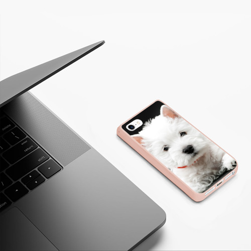 Чехол для iPhone 5/5S матовый Вест-хайленд-уайт-терьер щенок, цвет светло-розовый - фото 5
