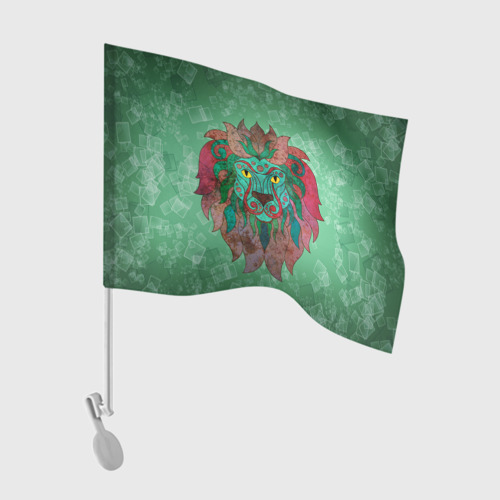 Флаг для автомобиля Лев на зеленом фоне