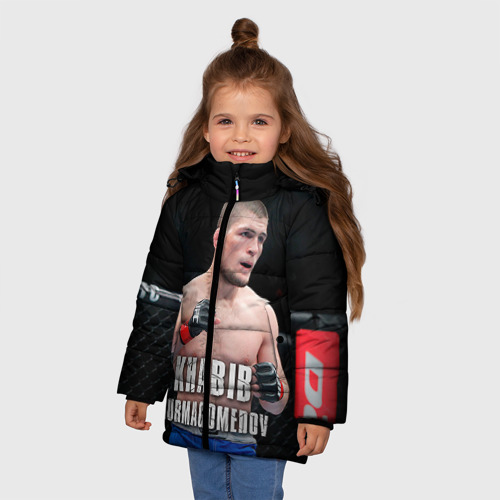 Зимняя куртка для девочек 3D Хабиб Нурмагомедов, цвет черный - фото 3