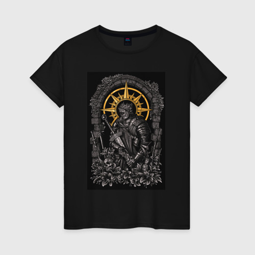 Женская футболка хлопок Dark Souls:warrior, цвет черный
