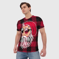 Мужская футболка 3D Санта хипстер в красной шапке - фото 2