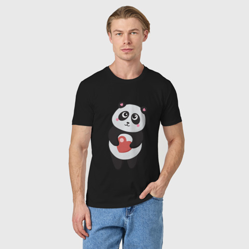 Мужская футболка хлопок Панда с сердечком, цвет черный - фото 3