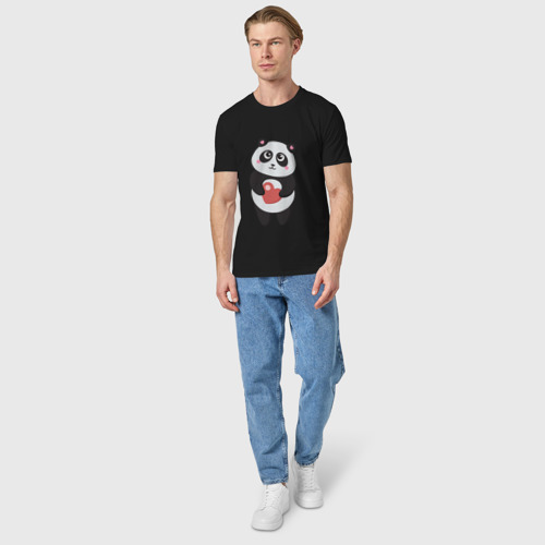 Мужская футболка хлопок Панда с сердечком, цвет черный - фото 5