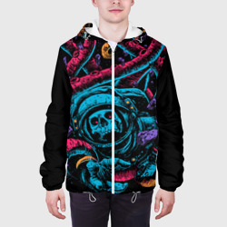 Куртка с принтом Космический осьминог для мужчины, вид на модели спереди №3. Цвет основы: белый