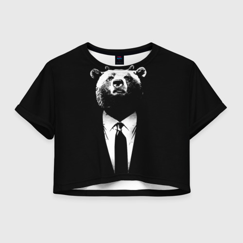 Женская футболка Crop-top 3D Медведь руководитель, цвет 3D печать