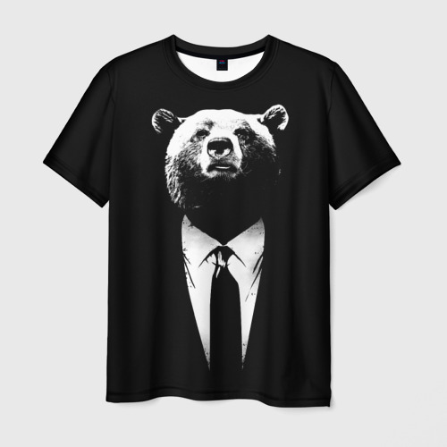 Мужская футболка с принтом Медведь руководитель, вид спереди №1