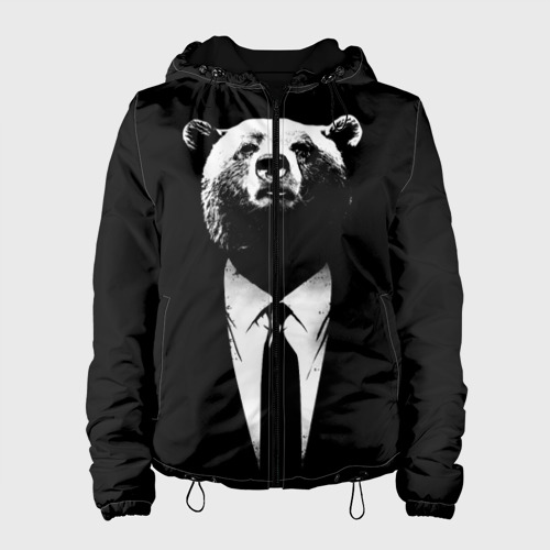 Женская куртка 3D Медведь руководитель, цвет черный