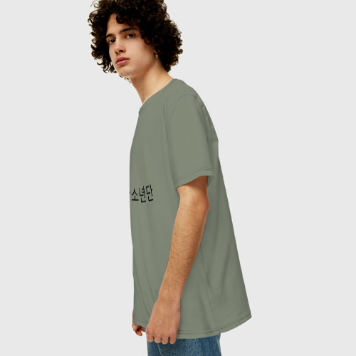 Мужская футболка хлопок Oversize Кепка "BTS", цвет авокадо - фото 5