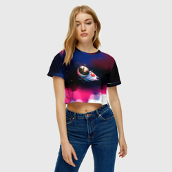 Женская футболка Crop-top 3D Ёжик в космосе - фото 2