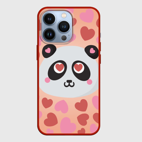 Чехол для iPhone 13 Pro Влюбленная панда, цвет красный