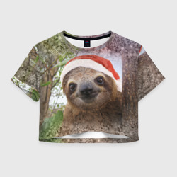 Женская футболка Crop-top 3D Рождественский ленивец