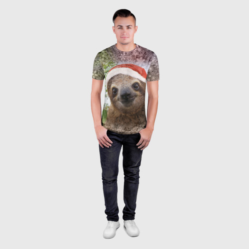 Мужская футболка 3D Slim Рождественский ленивец, цвет 3D печать - фото 4
